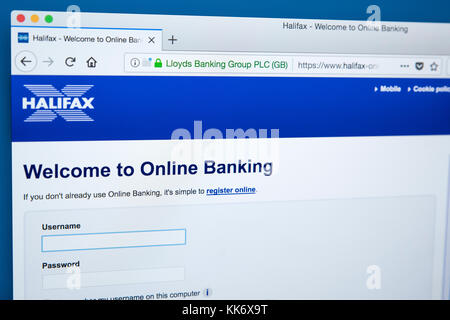 LONDON, UK - NOVEMBER 22ND 2017: The homepage of the Online Banking area on the Halifax bank website, on 22nd November 22nd 2017. Stock Photo