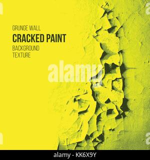 vector yellow salad green colorful vintage cracked paint grunge wall realistic retro decoration crackelure effect rough background texture Stock Vector