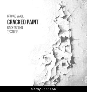 vector grey tones monochrome vintage cracked paint grunge wall realistic retro decoration crackelure effect rough background texture Stock Vector