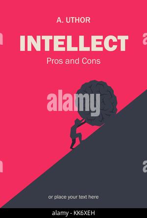 Book cover creative funny concept. Man rolling big brain. Fiction or non-fiction genre. Mid century style design. Applicable for books, posters. Stock Vector