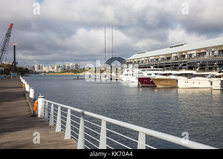 Jones Bay wharf in Pyrmont Sydney , refurbished wharf home to small businesses and cafes and restaurants,Sydney,NSW, Australia Stock Photo