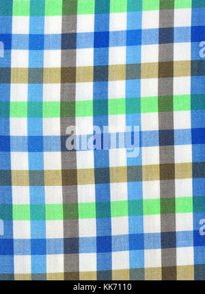 Green blue brown white plaid shirt macro shot Stock Photo