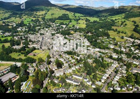 Lake District National Park. Over the town of Ambleside on north end of Lake Windermere, Cumbria, England Stock Photo