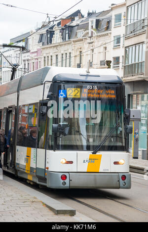 Ghent, Belgium - April 16, 2017: Tram on the streets of Ghent, Belgium Stock Photo