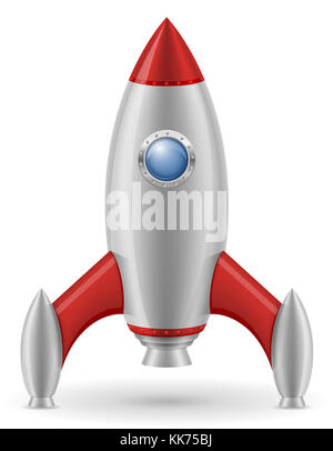 space rocket retro spaceship vector illustration isolated on white background Stock Photo