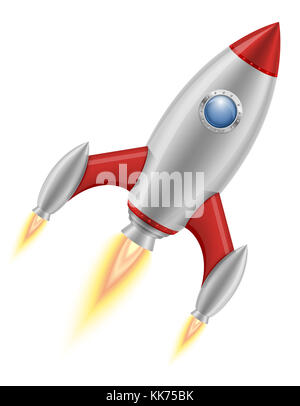 space rocket retro spaceship vector illustration isolated on white background Stock Photo