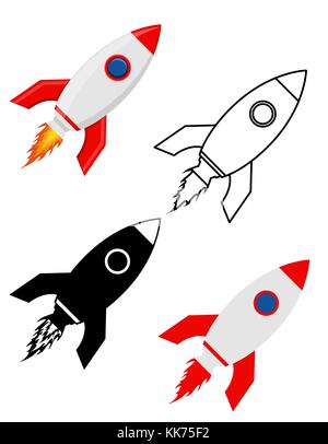 space rocket retro spaceship set flat icons vector illustration isolated on white background Stock Vector