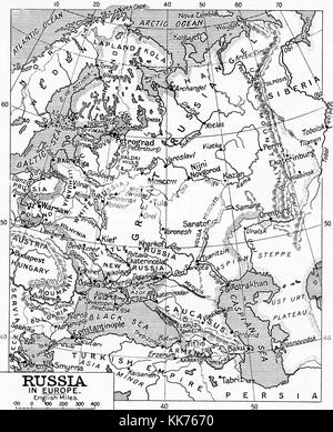 Map of Russia in 1915.  From Hutchinson's History of the Nations, published 1915. Stock Photo