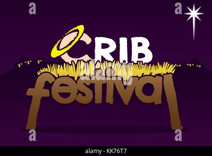 Crib Festival Event Logo Vector Typography Christmas, Nativity Stock Vector