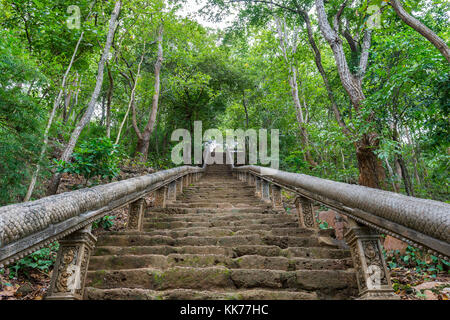 A view of steps leading up to Prasat Banan, a hilltop temple outisde of Battambang, Cambodia. Stock Photo