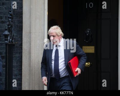 Boris Johnson, MP for Uxbridge and South Ruislip and Secretary of State for Foreign Affairs, leaves Number 10 Downing Street after a Cabinet meeting. Stock Photo