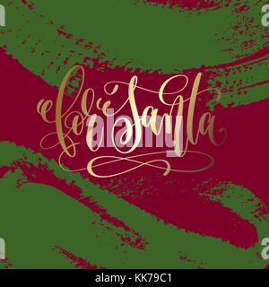 for santa - gold hand lettering on green and purple Stock Vector