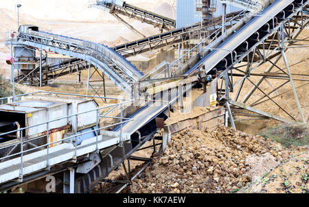Local static Aggregate pit machinery conveyor belts used for processing sand and stone at a local gravel pit in England Stock Photo
