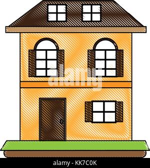 house residential real estate two story column windows outline Stock ...