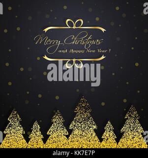 Shiny golden winter trees. Useful as flyer, poster, lettering, invitation, party Christmas / Happy New Year background Stock Vector