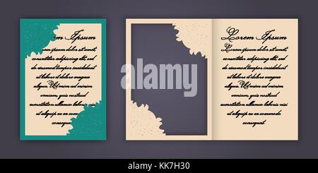Wedding invitation or greeting card with vintage lace ornament. Mock-up for laser cutting. Vector illustration Stock Vector