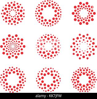 Round shape, abstract vector dots logo. Unusual circles sign set. Biology virus, innovation technology icon. Circular isolated sun. Isolated circle orange symbol collection. Stock Vector