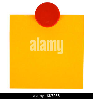 Adhesive note and magnet button on whiteboard. Stock Photo