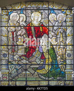 LONDON, GREAT BRITAIN - SEPTEMBER 15, 2017: The resurrected Jesus the King and among the angels on the satined glass of St James's Church, Clerkenwell Stock Photo