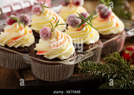 Gingerbread cranberry cupcakes Stock Photo