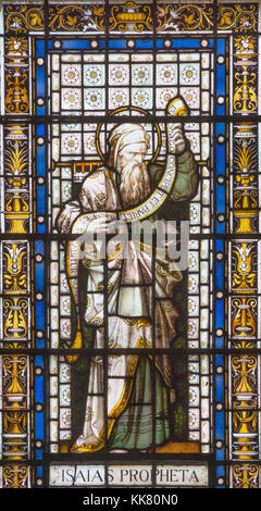 Stained Glass window of the prophet Isaiah in the Cathedral of Brussels ...