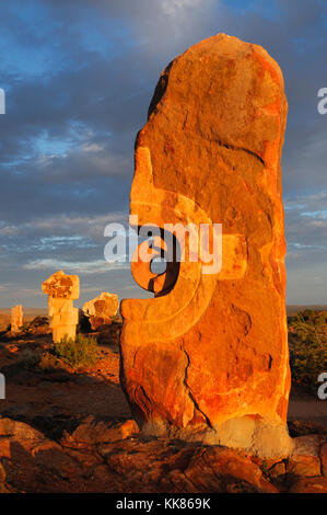 Broken Hill Sculpture Symposium at Sunset, The Living Desert Reserve, Broken Hill, New South Wales (NSW), Australia Stock Photo