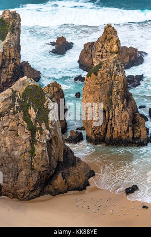 Sea rocks crushing waves Stock Photo