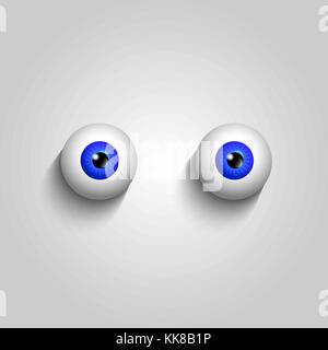 Pair of blue eyeballs isolated on white background. Vector illustration, clip art. Stock Vector