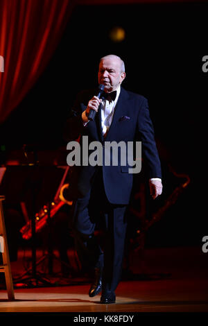 COCONUT CREEK, FL - JULY 12: Singer Frank Sinatra, Jr performs at Seminole Casino Coconut Creek. Franklin Wayne Sinatra (born January 10, 1944),  professionally known as Frank Sinatra, Jr., is an American singer, songwriter and conductor. Frank Jr. is the son of legendary musician and actor Frank Sinatra (born 'Francis') and Nancy Barbato Sinatra, his first wife. He is the younger brother of singer and actress Nancy Sinatra, and the older brother of television producer Tina Sinatra. In 1963, at the age of 19, Sinatra was kidnapped and released two days later after payment of a ransom on July 1 Stock Photo