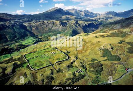 Hardknott Roman Fort Mediobogdum with Scafell mountain behind above Eskdale in Lake District National Park Cumbria England UK Stock Photo