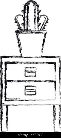 Chest of Drawers  with cactus icon Stock Vector