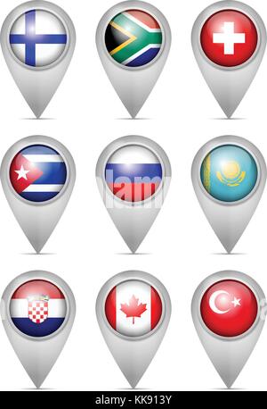 Map marker national flag set on a white background. Stock Vector