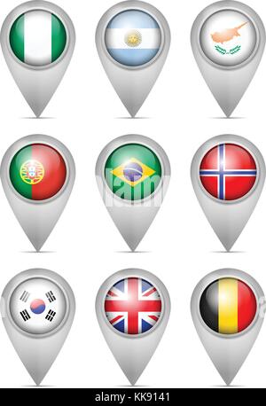 Map marker national flag set on a white background. Stock Vector