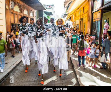 Dancing street performers in  Old Havana, Cuba Stock Photo