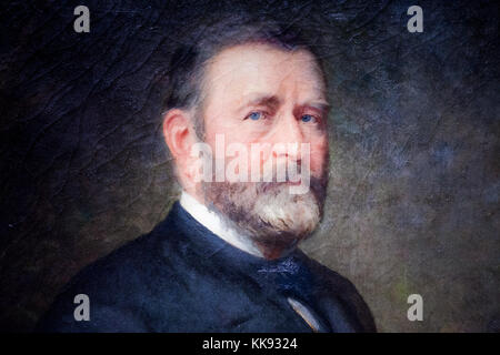 Oil painting portrait of President  Ulysses S. Grant, eighteenth president United States, by Thomas LeClear, 1880 Stock Photo