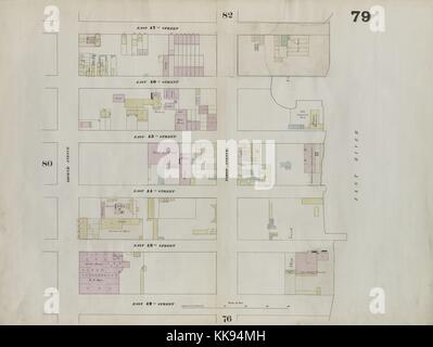 Engraved map image from an atlas, with original caption reading 'Plate 79: Map bounded by East 47th Street, East River, East 42nd Street, Second Avenue', New York City, New York, 1859. From the New York Public Library. Stock Photo