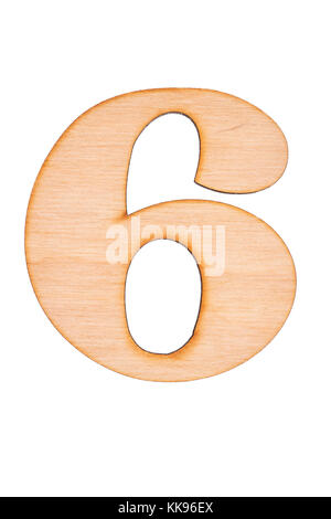 Cut out wooden number six on white background. Stock Photo