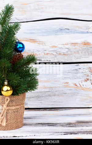 Small Christmas tree and copy space. Stock Photo