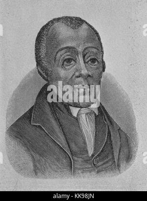 Etched portrait of Reverend Richard Allen, a minister, educator, writer, and one of the United States' most active and influential African-American leaders, in 1794 he founded the African Methodist Episcopal Church (AME), the first independent African-American denomination in the United States, 1902. From the New York Public Library. Stock Photo