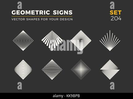 Set of eight minimalistic trendy shapes. Stylish vector logo emblems for Your design. Simple geometric signs collection. Stock Vector