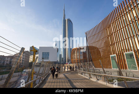 MILAN, ITALY, NOVEMBER 11, 2017 - View of Unicredit tower Towers, inside 'Porta Nuova' Area near Garibaldi train station in Milan (Milano), Italy. Stock Photo