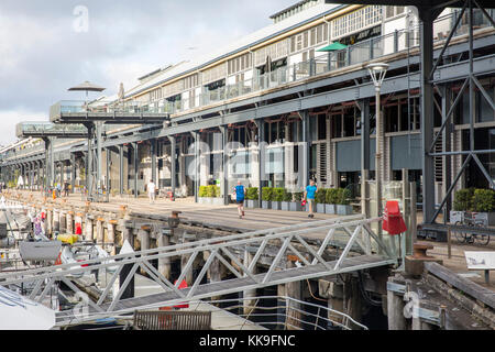 Jones Bay wharf in Pyrmont Sydney , refurbished wharf home to small businesses and cafes and restaurants,Sydney,Australia Stock Photo