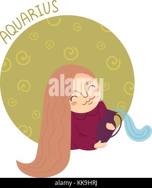 Cute zodiac sign - aquarius. Vector illustration Stock Vector