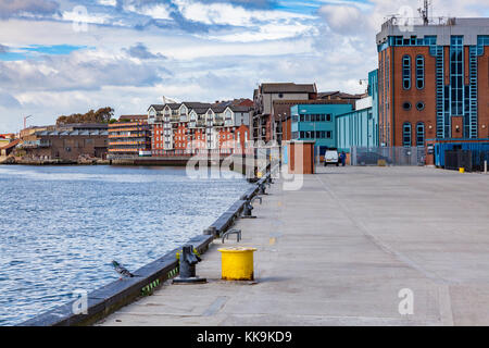 Views along the River Tyne towards Newcastle from the Fish. Quay, North Shields, Tyne and Wear, UK Stock Photo