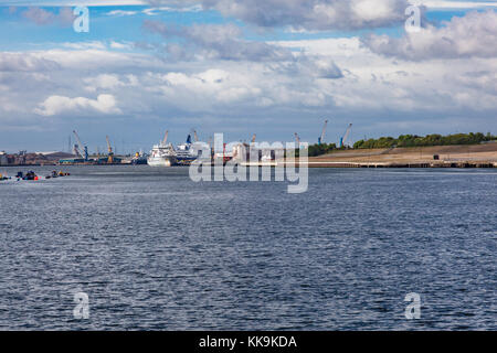 Views along the River Tyne towards Newcastle from the Fish. Quay, North Shields, Tyne and Wear, UK Stock Photo