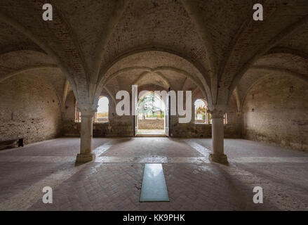 Abbey of Saint Galgano (Italy) - Old catholic monastery in a isolated valley of Siena province, Tuscany region. The roof collapsed after a lightning Stock Photo