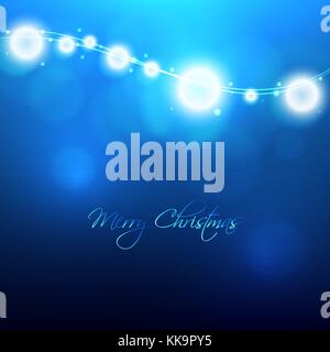 Merry Christmas abstract hanging neon lights background for your poster, banner, postcard, invitation or greeting card design Stock Vector