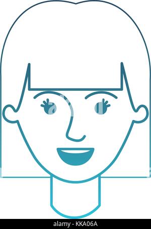 female face with mushroom hairstyle in degraded blue silhouette Stock Vector