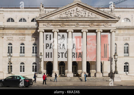 The Portuguese National theatre or Teatro Nacional D Maria in Praca Dom Pedro square in the centre of Lisbon, Portugal Stock Photo