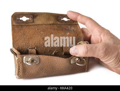 Vintage bicycle leather small bag for tools. Stock Photo